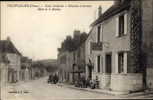 Ak Villevallier Yonne, Route Nationale, Direction d'Armeau, Hotel de la Marine