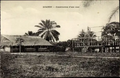 Ak Loango Französisch Kongo, Construction d'une case 