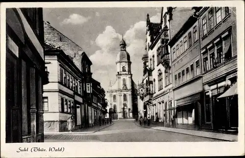 Ak Suhl in Thüringen, Straßenpartie, Kirche