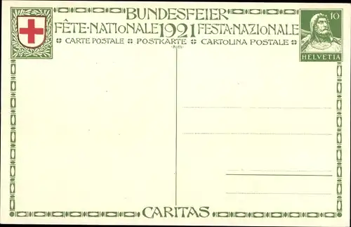 Ganzsachen Künstler Ak Beurmann, E., Schweiz, Bundesfeier 1921, Krankenschwester