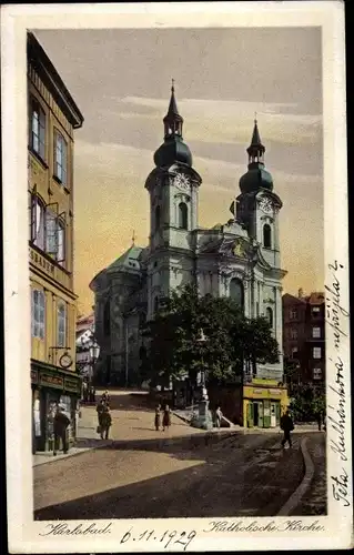 Ak Karlovy Vary Karlsbad Stadt, Kath. Kirche