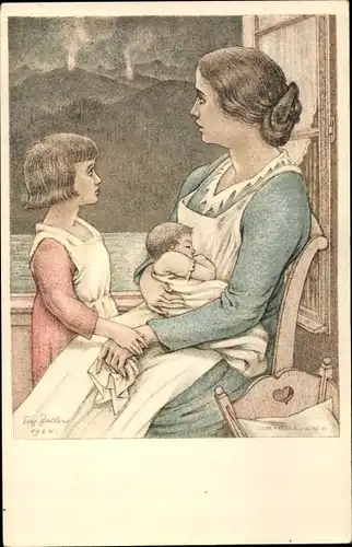 Ganzsachen Ak Zeller, Eug., Mutter mit Kindern, Bundesfeier 1924