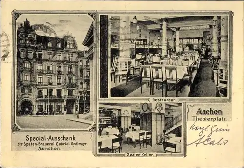 Ak Aachen in Nordrhein Westfalen, Theaterplatz, Gasthaus, Innenansicht