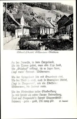 Gedicht Ak Wildemann Clausthal Zellerfeld im Oberharz, Gedicht von H. Schwier, Dorfpartie