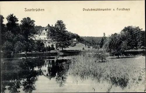 Ak Saarbrücken im Saarland, Deutschmühlenweiher, Forsthaus