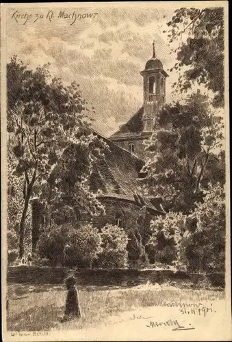 Künstler Ak Jander, Carl, Kleinmachnow in Brandenburg, Rückansicht der Kirche