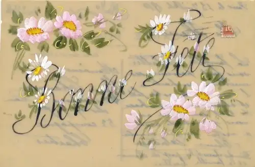 Zelluloid Ak Glückwunsch Sonstige, Bonne Fete, Blumen