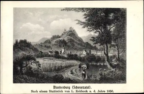 Künstler Ak Rohbock, L., Bad Blankenburg in Thüringen, Panorama vom Ort um 1850