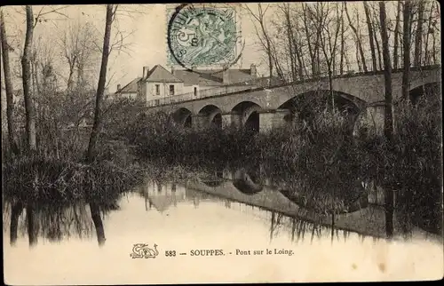 Ak Souppes sur Loing Seine et Marne, Pont sur le Loing