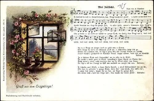 Lied Ak Günther, Anton, Mei  Zässichl, Erzgebirge, Vogelkäfig am Fenster, Wilhelm Vogel