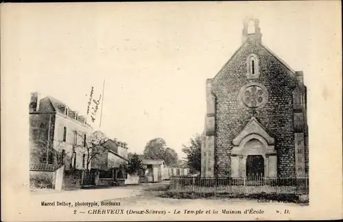 Ak Cherveux Deux Sevres, Le Temple, La Maison d'Ecole