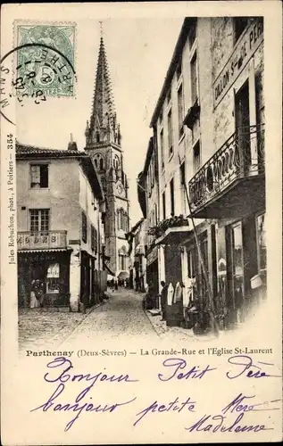 Ak Parthenay Deux Sèvres, Grande Rue, L'Eglise St Laurent