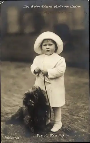 Ak Prinzessin Sophie von Sachsen Weimar Eisenach, 20 März 1913, Terrier