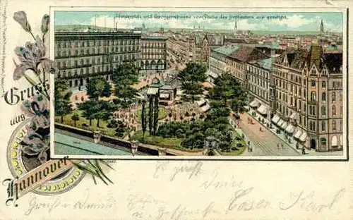 Perl Litho Hannover in Niedersachsen, Theaterplatz und Georgenstraße vom Hoftheater aus gesehen