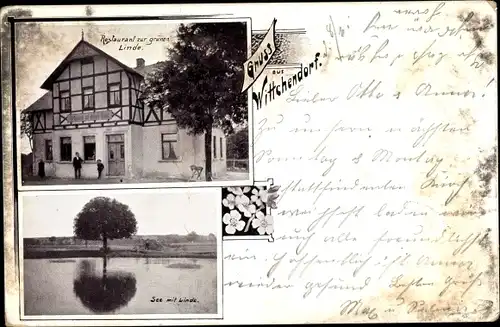 Ak Wittchendorf Langenwetzendorf in Thüringen, Restaurant zur grünen Linde, See mit Linde