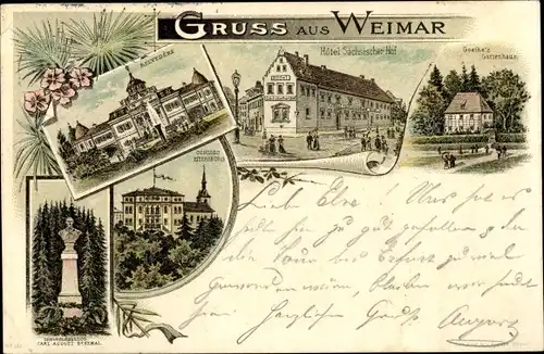 Litho Weimar in Thüringen, Belvedere, Hotel Sächsischer Hof, Schloss Ettersburg