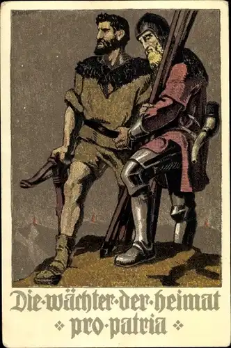 Künstler Ak Schweizer Bundesfeier 1910, Die Wächter der Heimat, Pro Patria, Tell