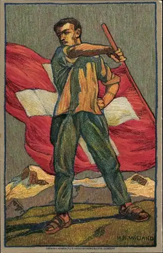 Ganzsachen Künstler Ak Wieland, H. B., Schweizer Bundesfeier 1912, Rotes Kreuz