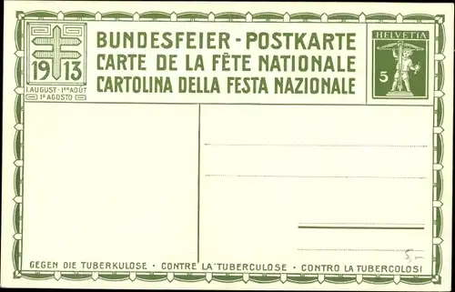 Ganzsachen Künstler Ak Bächliger, A. M., Schweizer Bundesfeier, 1913, 1798, Gegen die Tuberkulose