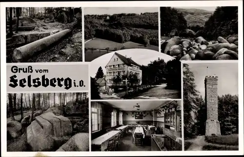 Ak Felsberg in Hessen, Wald Restaurant und Pension, Außenansicht und Innenansicht