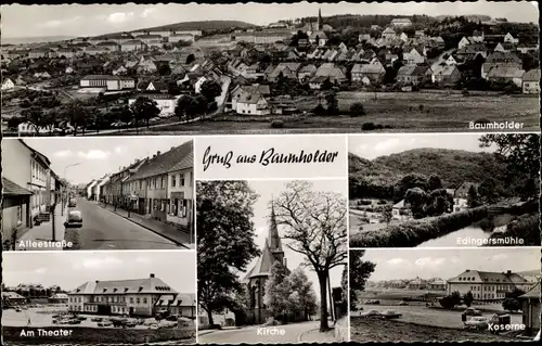 Ak Baumholder im Westrich, Alleestraße, Theater, Kirche, Edingersmühle, Kaserne