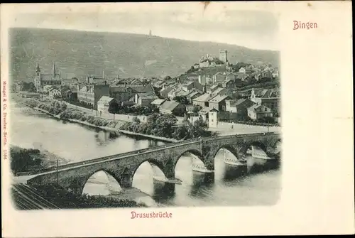 Ak Bingen am Rhein, Blick auf Drususbrücke