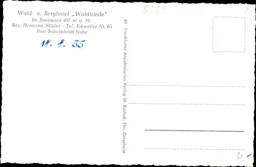 Ak Seesbach im Hunsrück, Wald und Berghotel Waldriede im Soonwald, Außenansicht