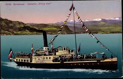 Ak Salondampfer König Karl auf dem Bodensee