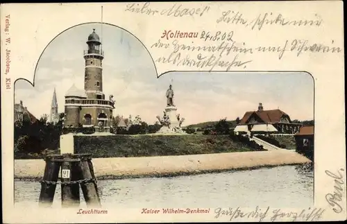 Ak Holtenau Kiel in Schleswig Holstein, Leuchtturm, Kaiser Wilhelm Denkmal