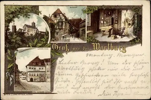 Litho Lutherstadt Eisenach in Thüringen, Wartburg, Burghof, Lutherstube, Luther Haus