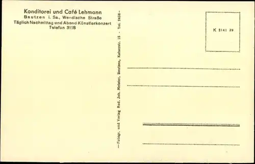 Ak Bautzen in der Oberlausitz, Konditorei, Café Lehmann, Innenansicht, Wendische Straße