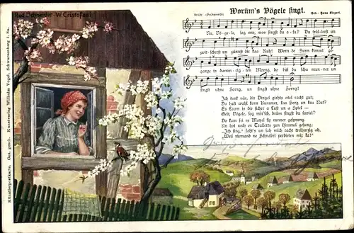 Lied Ak Worüm's Vögele singt, Frau am Fenster, Wilhelm Vogel