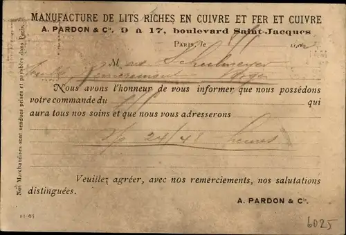 Ak Manufacture de Lits en Cuivre et Fer, H. Pardon et Cie, Paris
