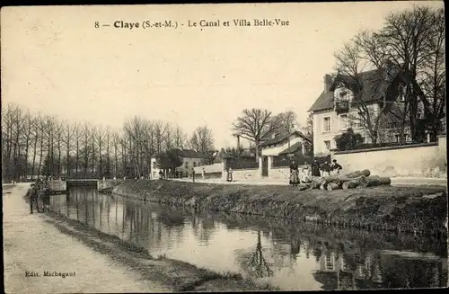 Ak Claye Souilly Seine et Marne, La Canal et Villa Belle Vue