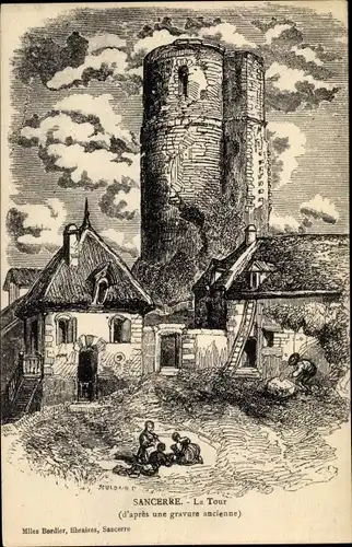 Künstler Ak Jourdain, Sancerre Cher, La Tour d'apres une gravure ancienne