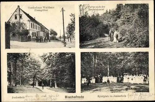 Ak Bischofrode Lutherstadt Eisleben in Sachsen Anhalt, Spielplatz, Gasthaus zum Waldhaus