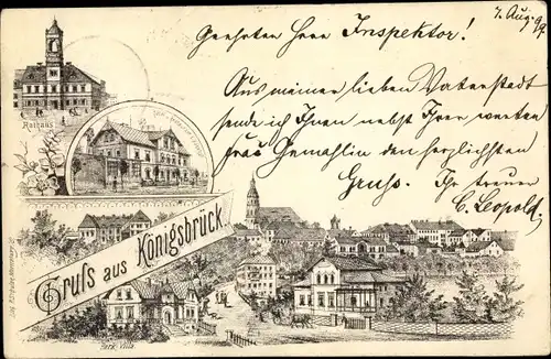 Litho Königsbrück in der Oberlausitz, Rathaus, Totalansicht