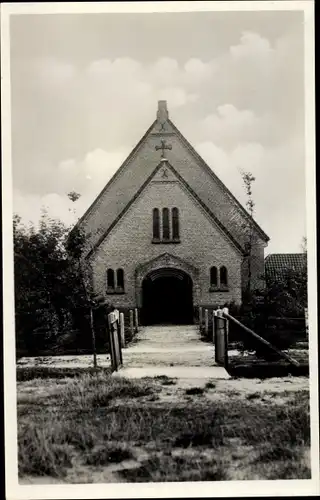 Ak Amsterdamscheveld Erica Drenthe Niederlande, Ingang R. K. Kerk, Kirche