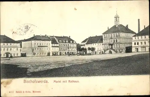 Ak Bischofswerda in Sachsen, Markt mit Rathaus