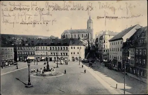 Ak Annaberg Buchholz Erzgebirge, Marktplatz, Pöhlbergturm, Große Kirchgasse