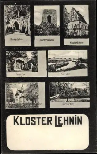 Ak Kloster Lehnin in der Mark, Tetzel Turm, Oberförsterei, Hafenpartie