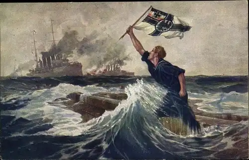 Künstler Ak Bohrdt, Hans, Der letzte Mann, Sinkender Matrose, Falklandinseln, 08. Dezember 1914