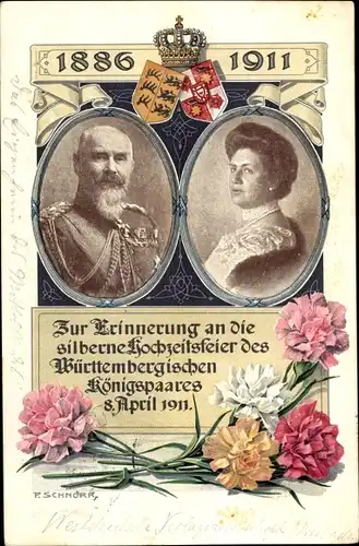 Ak Erinnerung Hochzeitstag des württembergischen Königspaares, 8. April 1911
