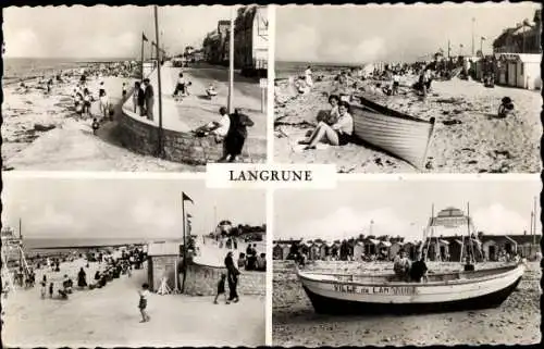 Ak Langrune sur Mer Calvados, La Plage, Les Cabines, La Promenade, La Plage