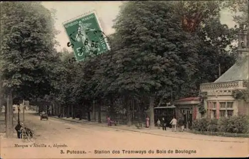 Ak Puteaux Hauts de Seine, Station des Tramways du Bois de Boulogne