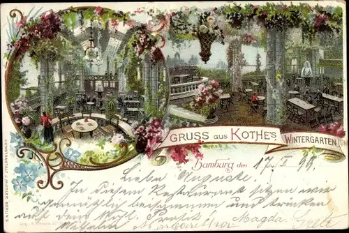 Litho Hamburg, Kothe's Wintergarten, Innenansicht