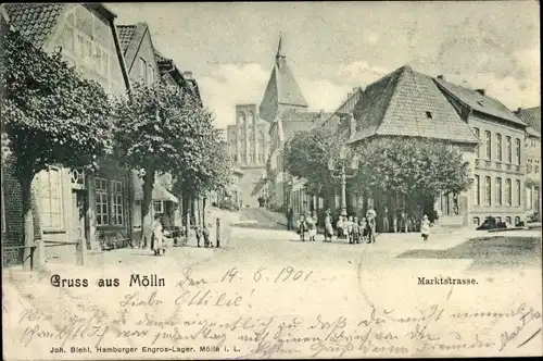 Ak Mölln im Herzogtum Lauenburg, Marktstraße, Kirche