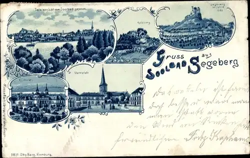 Litho Bad Segeberg in Schleswig Holstein, Blick auf den Ort, Marktplatz