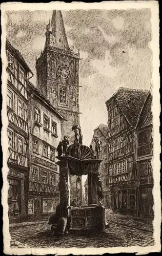 Künstler Ak Wertheim im Main Tauber Kreis, Engelsbrunnen