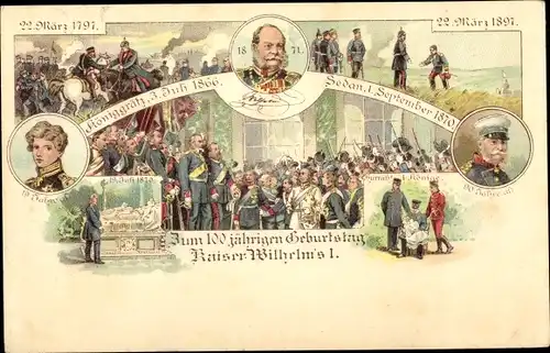 Litho 100 jähriger Geburtstag Kaiser Wilhelm I. von Preußen